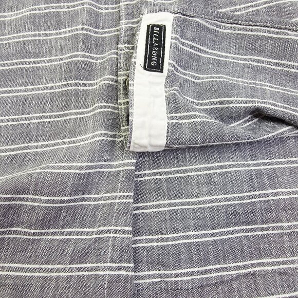 Billabong Size XL Mens Pockets Gray White Stripe Long Sleeve Logo Cotton Shirt - Picture 8 of 12